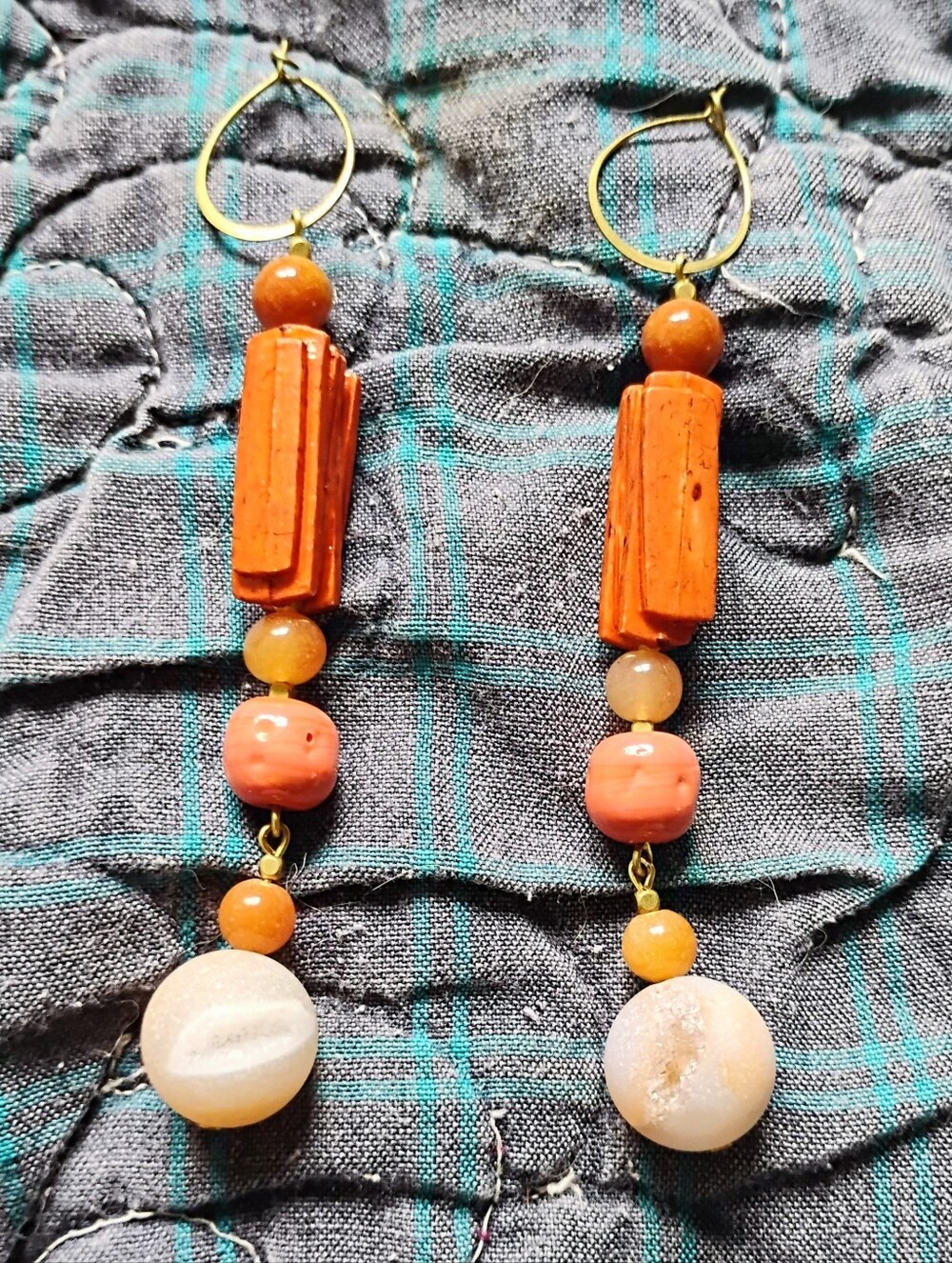Orange 'Corrugated' Earrings - Handmade